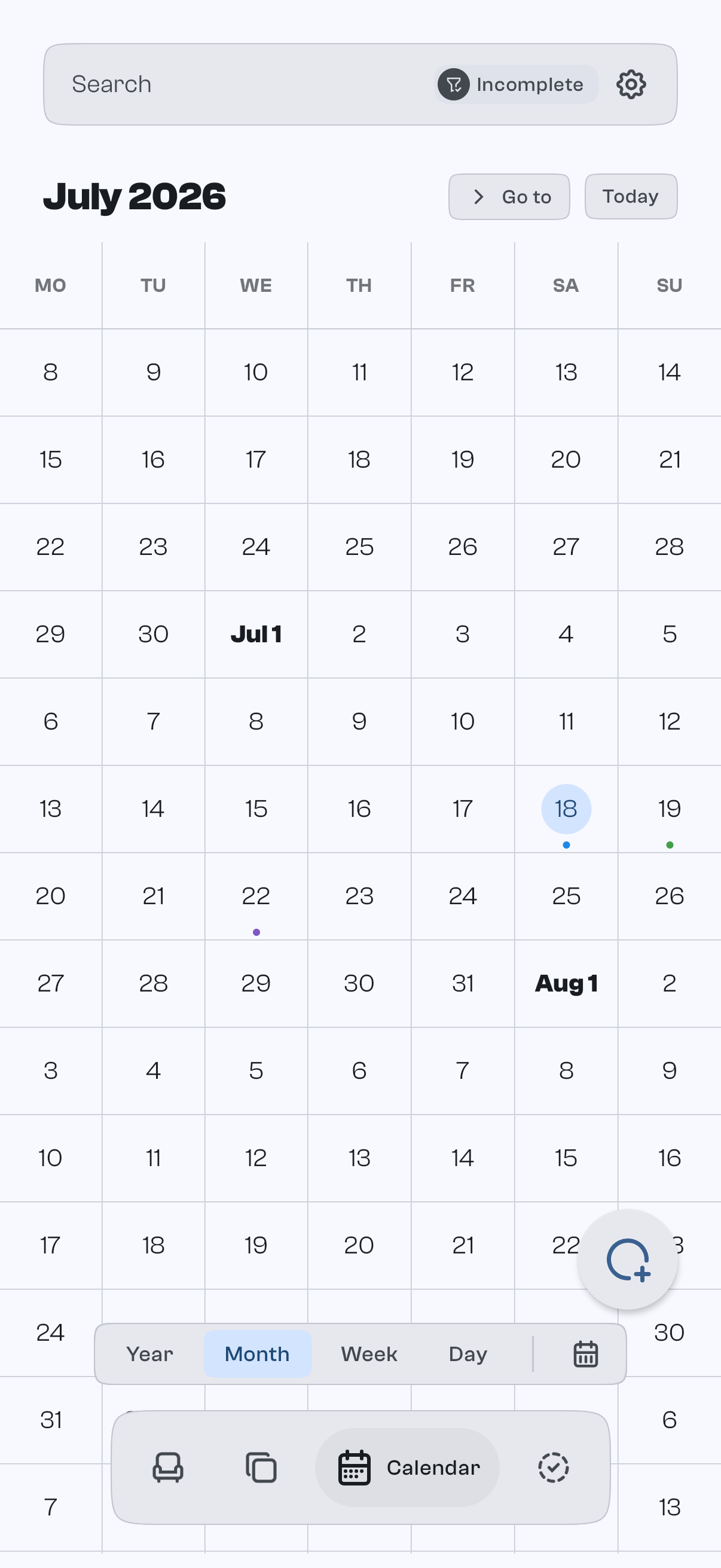 Tasks and calendar events together in goodTodo