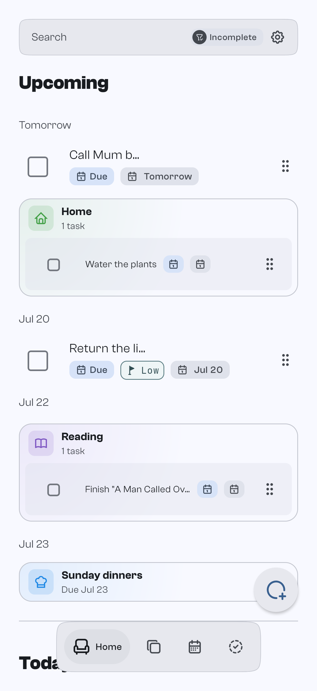 goodTodo home screen showing today's tasks