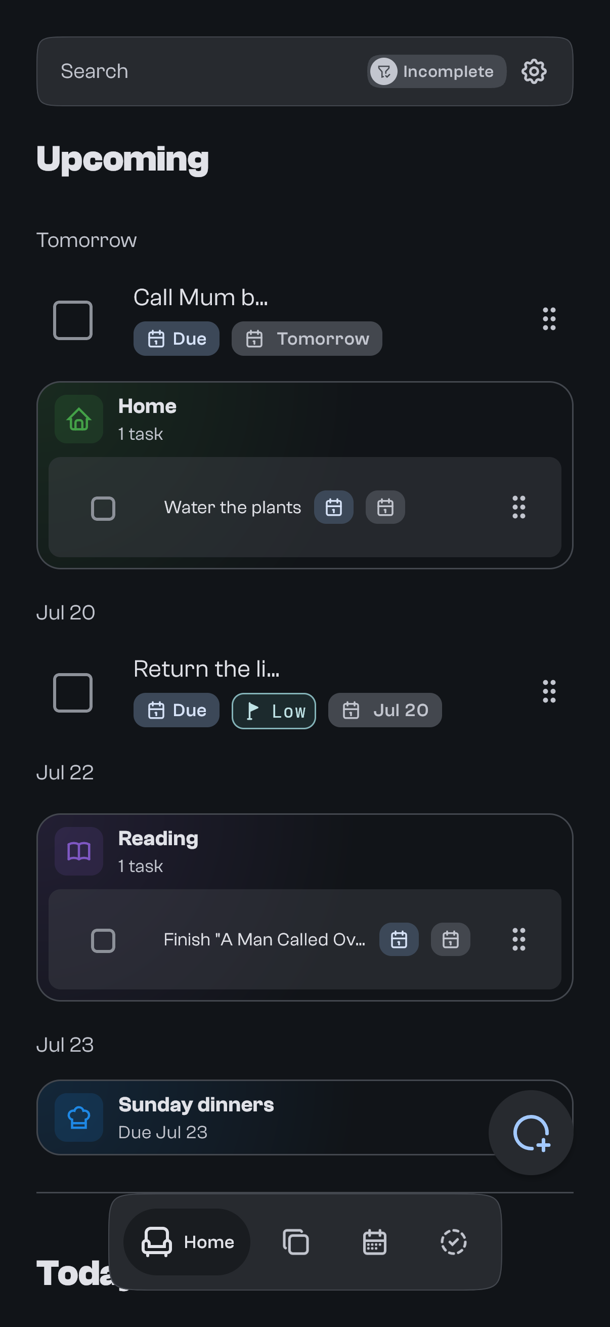 goodTodo home screen showing today's tasks