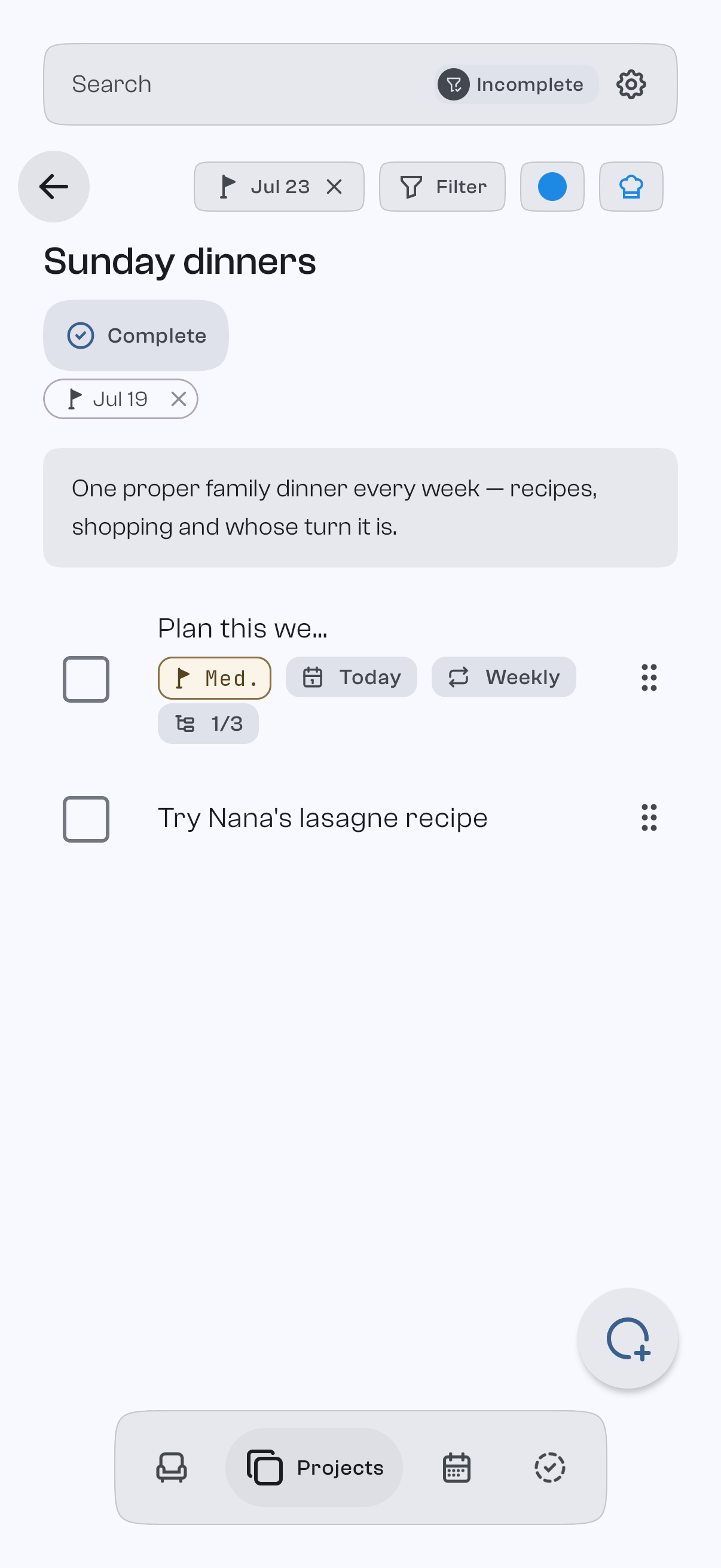 Priority and due-date chips on a goodTodo task
