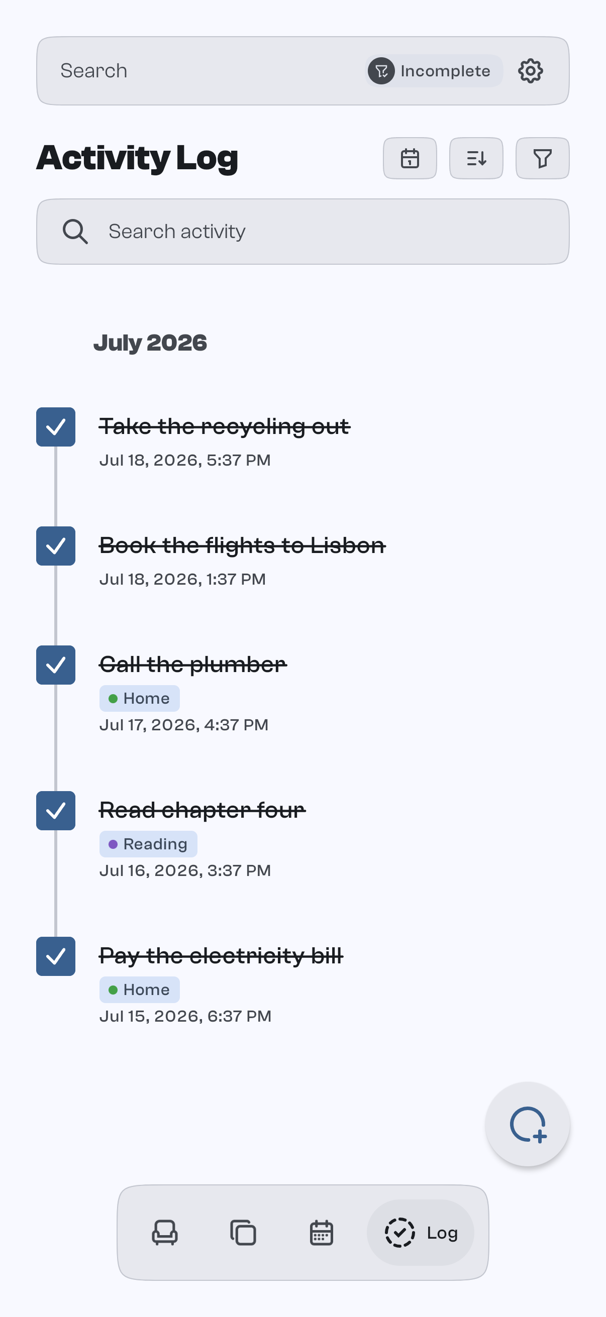 The completed-task log in goodTodo