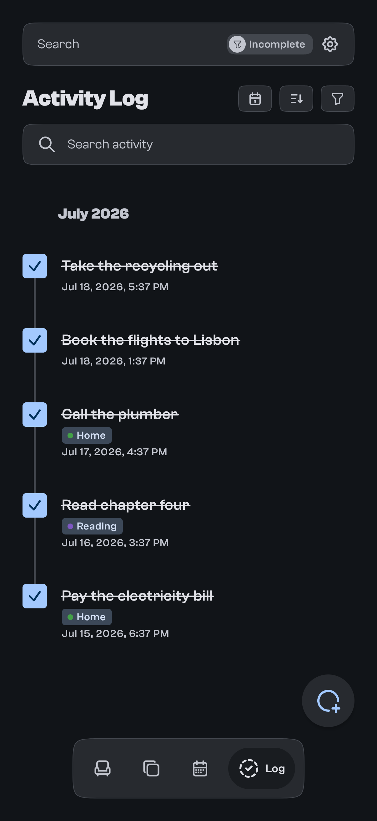 The completed-task log in goodTodo