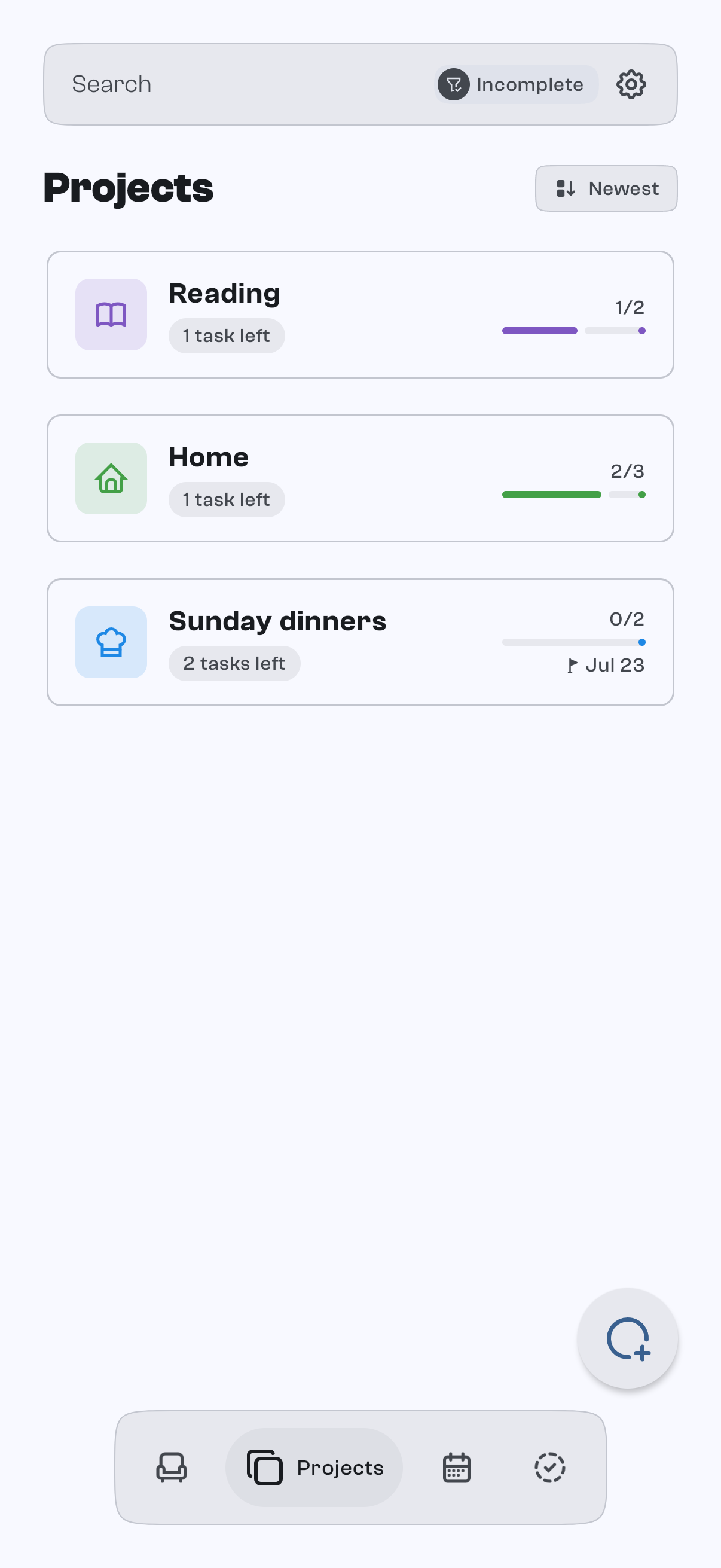 Projects in goodTodo on mobile