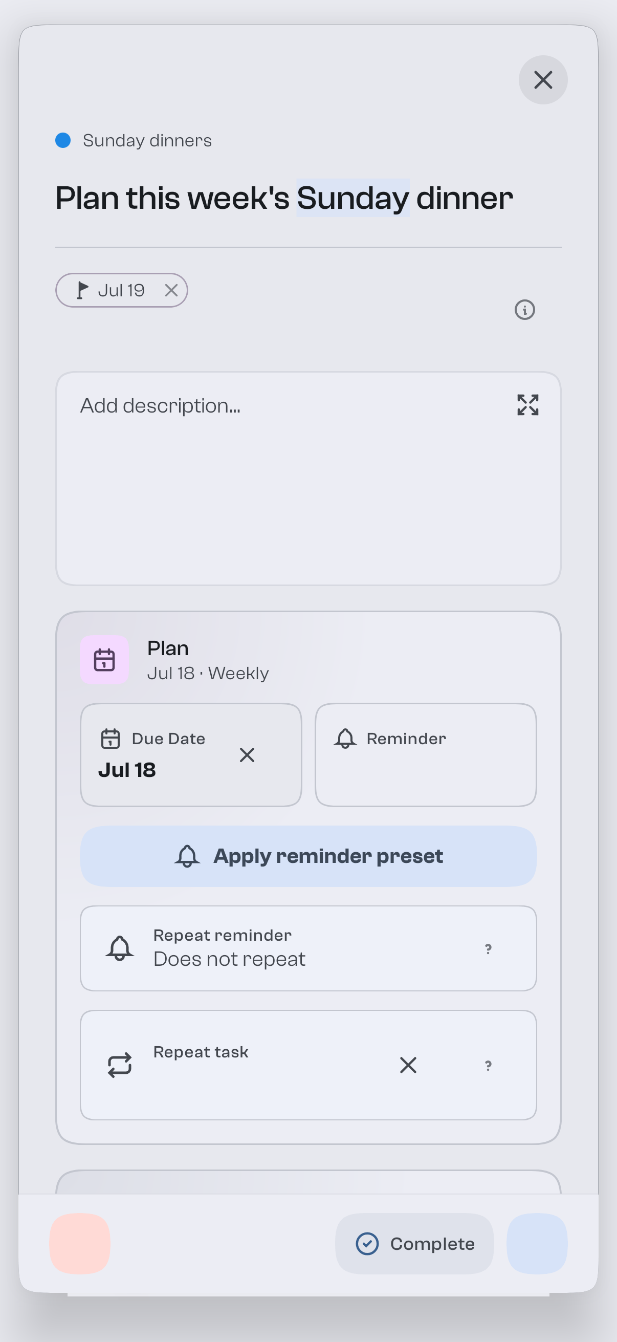 Setting a task to repeat weekly in the goodTodo task editor